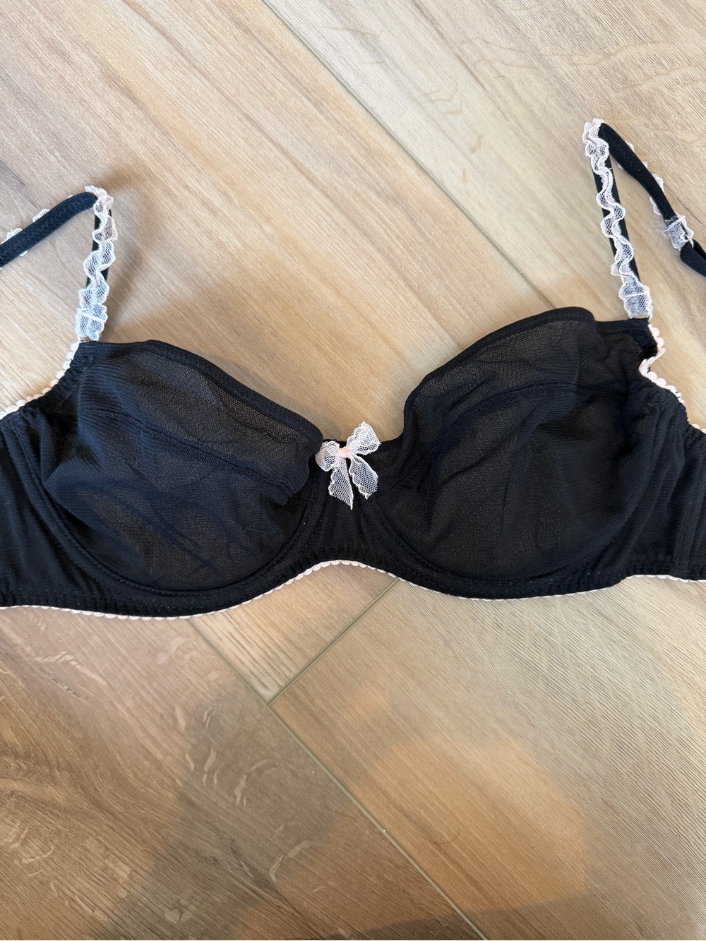 Victoria's Secret Black Underwire Bra with White Lace Trim